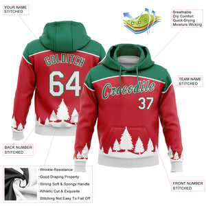 Custom Stitched Red White-Kelly Green 3D Christmas Trees Sports Pullover Sweatshirt Hoodie