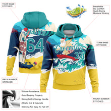 Загрузить изображение в средство просмотра галереи, Custom Stitched Navy Aqua-Gold 3D Tropical Christmas Seaside Holiday Surfing Santa Sports Pullover Sweatshirt Hoodie
