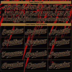 Custom Black Black Red-Old Gold 3D Pattern Design Authentic Baseball Jersey