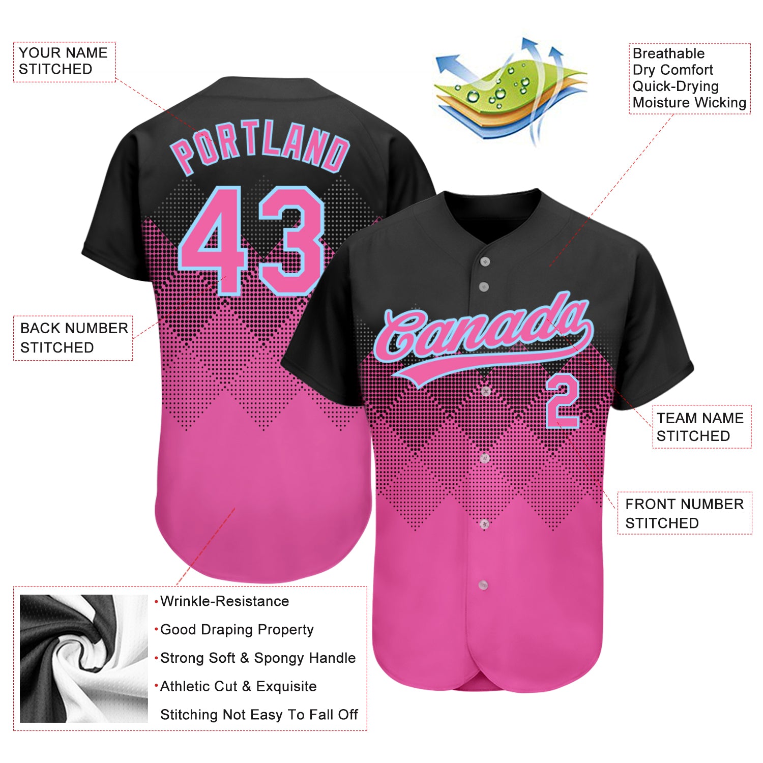 Custom Black Light Blue-Pink Authentic Skull Fashion Baseball