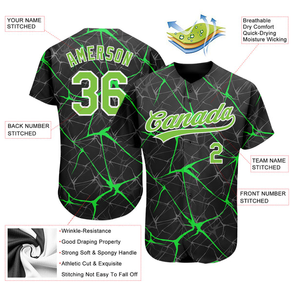 Cheap Custom Black Neon Green-White 3D Pattern Design Authentic Baseball  Jersey Free Shipping – CustomJerseysPro