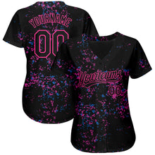 Загрузить изображение в средство просмотра галереи, Custom Black Black-Pink 3D Pattern Design Authentic Baseball Jersey
