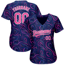 Load image into Gallery viewer, Custom Navy Pink-White 3D Pattern Design Authentic Baseball Jersey
