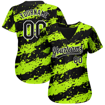 Custom Neon Green Black-White 3D Pattern Design Authentic Baseball Jersey