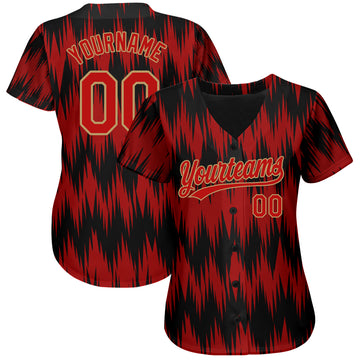 Custom Red Red Old Gold-Black 3D Pattern Design Authentic Baseball Jersey