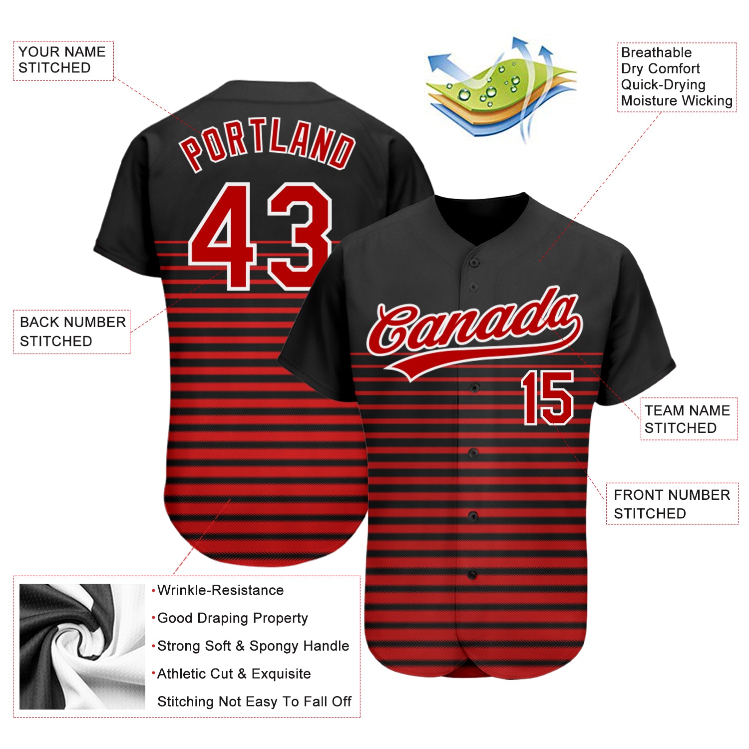 Cheap Custom Black Red-White 3D Pattern Design Authentic Baseball