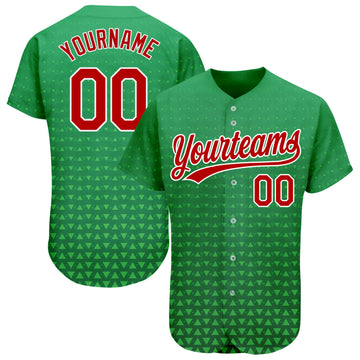 Custom Kelly Green Red-White 3D Pattern Design Authentic Baseball Jersey