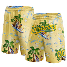 Laden Sie das Bild in den Galerie-Viewer, Custom Yellow Kelly Green 3D Pattern Tropical Beach Hawaii Palm Trees Authentic Basketball Shorts
