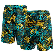 Load image into Gallery viewer, Custom Black Yellow 3D Pattern Tropical Plants Authentic Basketball Shorts
