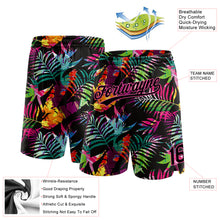 Load image into Gallery viewer, Custom Black Pink 3D Pattern Tropical Palm Leaves Authentic Basketball Shorts
