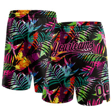 Laden Sie das Bild in den Galerie-Viewer, Custom Black Pink 3D Pattern Tropical Palm Leaves Authentic Basketball Shorts
