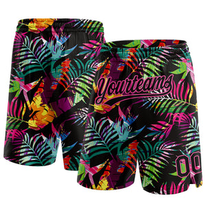 Custom Black Pink 3D Pattern Tropical Palm Leaves Authentic Basketball Shorts