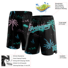Load image into Gallery viewer, Custom Black Teal-White 3D Pattern Hawaii Palm Trees Authentic Basketball Shorts
