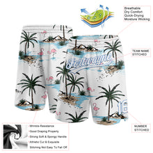 Load image into Gallery viewer, Custom White Light Blue 3D Pattern Hawaii Palm Trees Authentic Basketball Shorts
