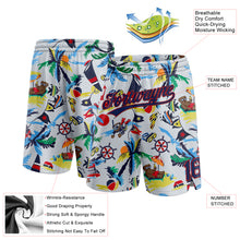 Laden Sie das Bild in den Galerie-Viewer, Custom White Navy-Red 3D Pattern Beach Hawaii Palm Trees Authentic Basketball Shorts
