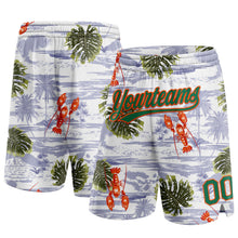 Laden Sie das Bild in den Galerie-Viewer, Custom White Kelly Green-Orange 3D Pattern Tropical Beach Hawaii Palm Trees Authentic Basketball Shorts
