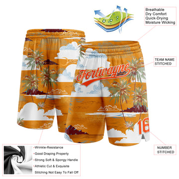 Custom Orange White 3D Pattern Palm Trees And Clouds Authentic Basketball Shorts