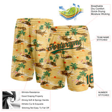 Laden Sie das Bild in den Galerie-Viewer, Custom Yellow Kelly Green-Orange 3D Pattern Hawaii Palm Trees And Flamingo Authentic Basketball Shorts
