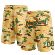 Laden Sie das Bild in den Galerie-Viewer, Custom Yellow Kelly Green-Orange 3D Pattern Hawaii Palm Trees And Flamingo Authentic Basketball Shorts
