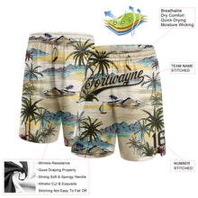 Laden Sie das Bild in den Galerie-Viewer, Custom Cream Black 3D Pattern Hawaii Palm Trees And Island Authentic Basketball Shorts
