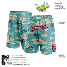 Laden Sie das Bild in den Galerie-Viewer, Custom Panther Blue Maroon-City Cream 3D Pattern Beach Hawaii Palm Trees Authentic Basketball Shorts
