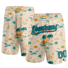 Load image into Gallery viewer, Custom Cream Teal-Black 3D Pattern Beach Hawaii Palm Trees Authentic Basketball Shorts
