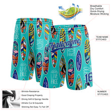 Charger l&#39;image dans la galerie, Custom Aqua Royal-White 3D Pattern Tropical Hawaii Palm Leaves Beach Surfing Authentic Basketball Shorts
