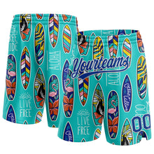 Laden Sie das Bild in den Galerie-Viewer, Custom Aqua Royal-White 3D Pattern Tropical Hawaii Palm Leaves Beach Surfing Authentic Basketball Shorts
