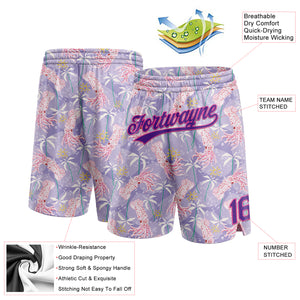 Custom Light Pink Purple-Pink 3D Pattern Hawaii Palm Trees And Squid Authentic Basketball Shorts