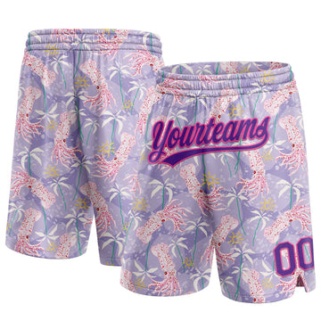 Custom Light Pink Purple-Pink 3D Pattern Hawaii Palm Trees And Squid Authentic Basketball Shorts