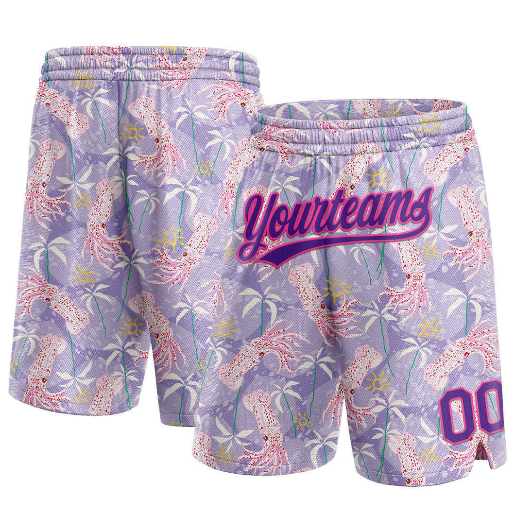 Custom Light Pink Purple-Pink 3D Pattern Hawaii Palm Trees And Squid Authentic Basketball Shorts