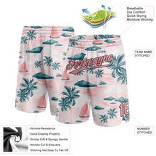 Laden Sie das Bild in den Galerie-Viewer, Custom Light Pink Medium Pink-Black 3D Pattern Hawaii Palm Trees And Island Authentic Basketball Shorts
