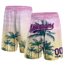 Laden Sie das Bild in den Galerie-Viewer, Custom Pink Navy 3D Pattern Hawaii Palm Trees Authentic Basketball Shorts
