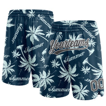 Загрузить изображение в средство просмотра галереи, Custom Navy Steel Gray-White 3D Pattern Hawaii Palm Trees Authentic Basketball Shorts
