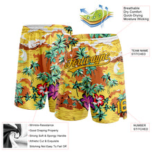 Laden Sie das Bild in den Galerie-Viewer, Custom Yellow Brown 3D Pattern Tropical Hawaii Palm Trees Authentic Basketball Shorts
