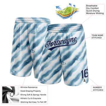 Custom White Navy 3D Pattern Fish In The Sea Authentic Basketball Shorts