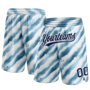 Custom White Navy 3D Pattern Fish In The Sea Authentic Basketball Shorts