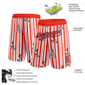 Custom Orange Royal 3D Pattern Sailboats Authentic Basketball Shorts