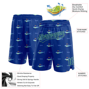 Custom Royal Pea Green 3D Pattern Fish Authentic Basketball Shorts