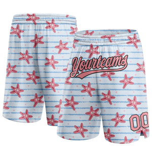 Custom Light Blue Medium Pink-Black 3D Pattern Starfishs Authentic Basketball Shorts