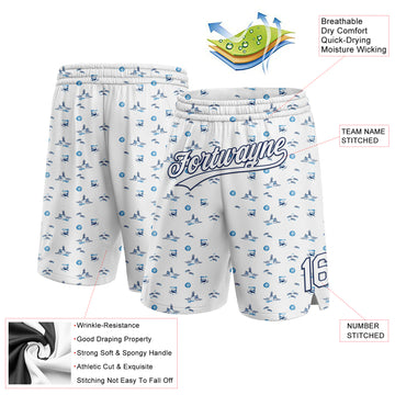 Custom White Navy 3D Pattern Fish And Ships Authentic Basketball Shorts