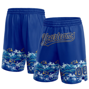 Custom Royal Old Gold 3D Pattern Fish In The Sea Authentic Basketball Shorts