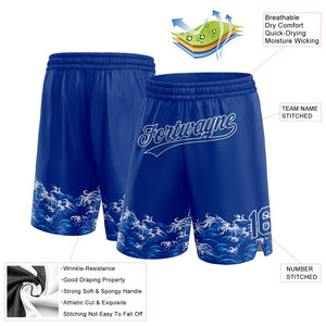 Custom Royal White 3D Pattern Waves Authentic Basketball Shorts