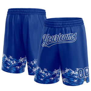 Custom Royal White 3D Pattern Waves Authentic Basketball Shorts