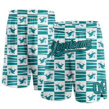 Load image into Gallery viewer, Custom Midnight Green Teal-Black 3D Pattern Sharks Authentic Basketball Shorts
