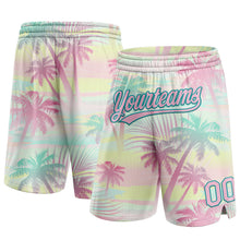 Laden Sie das Bild in den Galerie-Viewer, Custom Pink Light Pink-Teal 3D Pattern Hawaii Palm Trees Authentic Basketball Shorts
