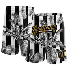 Laden Sie das Bild in den Galerie-Viewer, Custom White Black-Old Gold 3D Pattern Hawaii Palm Trees Authentic Basketball Shorts
