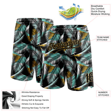 Custom Black Old Gold-Teal 3D Pattern Hawaii Palm Trees Authentic Basketball Shorts