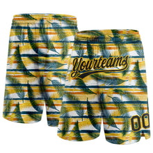 Load image into Gallery viewer, Custom Black Yellow-Midnight Green 3D Pattern Hawaii Palm Leaves Authentic Basketball Shorts
