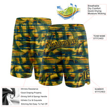 Load image into Gallery viewer, Custom Midnight Green Black-Yellow 3D Pattern Hawaii Palm Leaves Authentic Basketball Shorts
